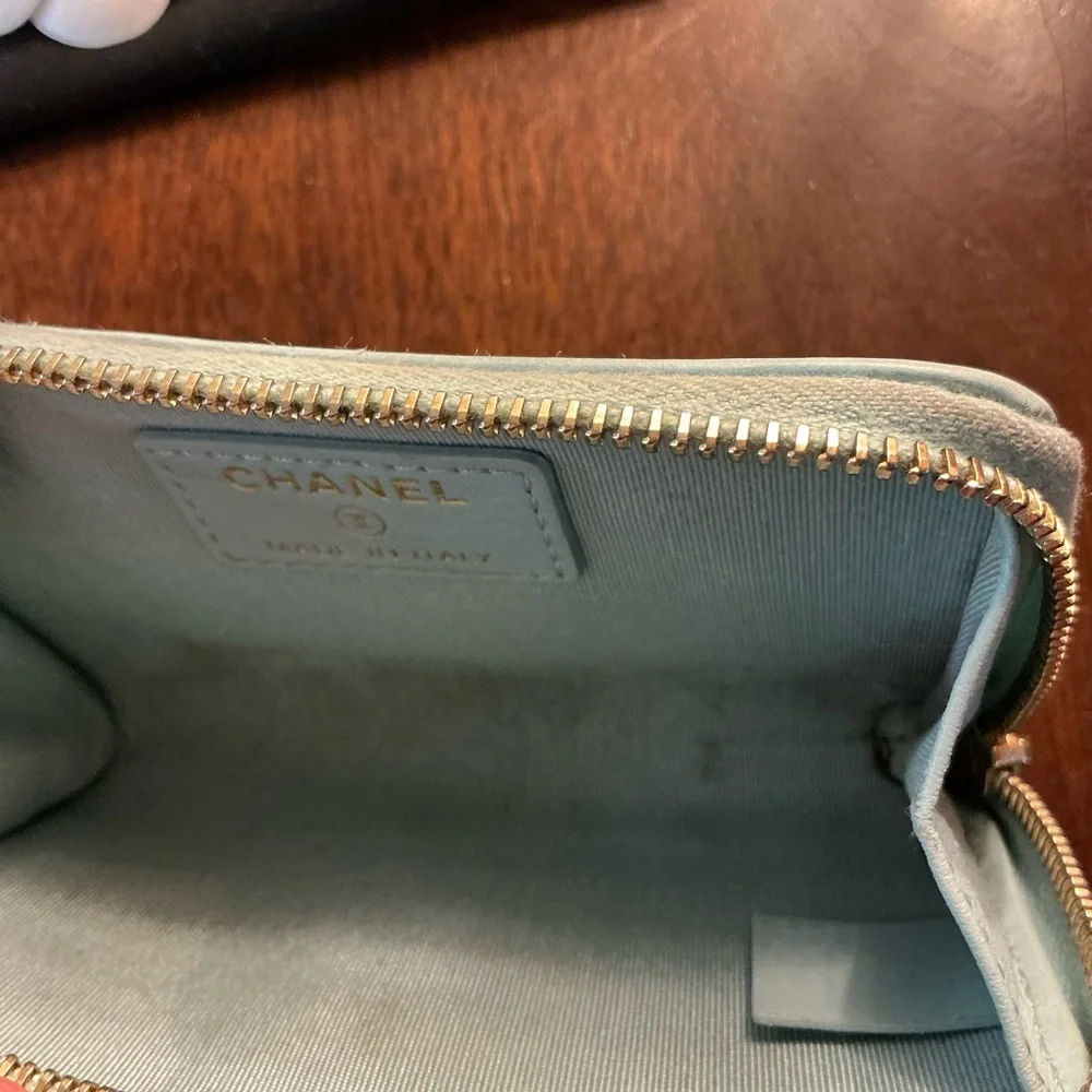 Beautiful Chanel Camellia Coco Mark Coin Case Wallet Light Blue